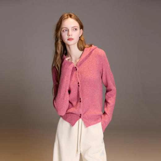 【奶油针织】三彩2025冬季新款休闲连帽针织衫长袖开衫外搭显瘦高级感简约M 商品图2