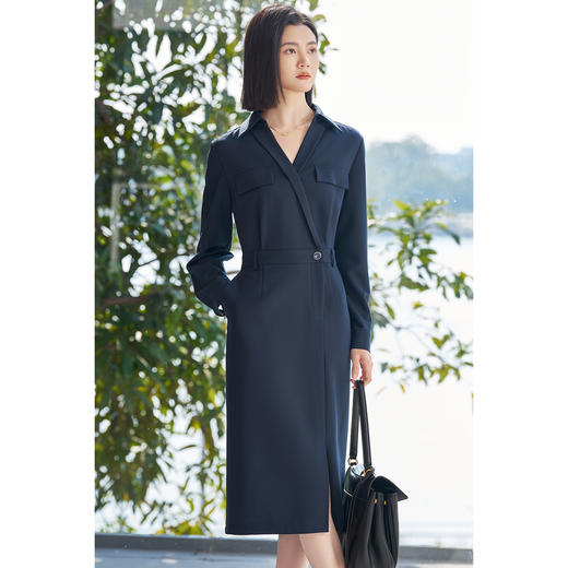 剩S/M 米思阳2026春季气质通勤风修身显瘦连衣裙V领侧开叉一步裙子女5361 商品图1
