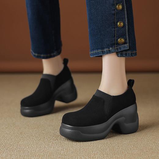 【预售5天】真皮豹纹厚底粗跟一脚蹬深口单鞋小个子女复古女鞋DTN&510-2 商品图1