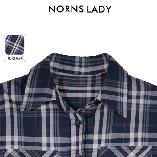 NORNS LADY诺恩 【老钱蓝格】秋季衬衫蓝色格纹经典百搭纯棉长袖上衣 H25SF30484-12.1 商品图3