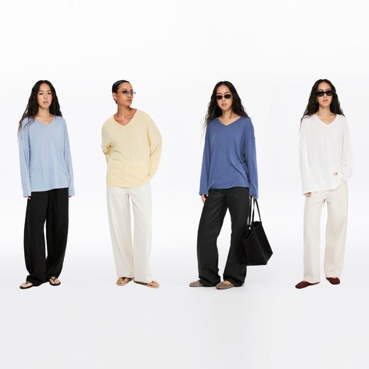 oneup亚麻宽松V领长袖T恤 商品图4