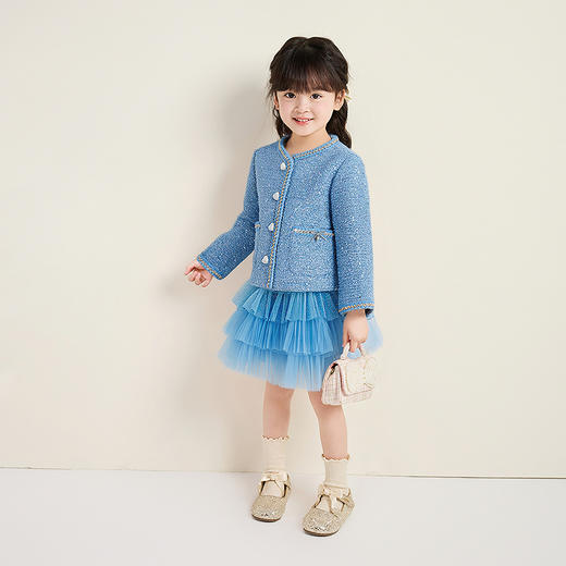 笛莎Deesha 童装女童外套2025冬新款女童织带爱心纽扣立体蝴蝶结香风外套 商品图2