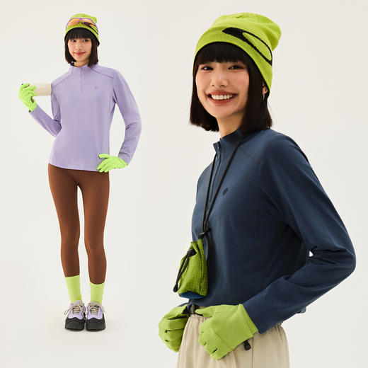 TECTOP/探拓户外速干长袖T恤女士弹力透气徒步登山半拉链立领上衣 商品图0
