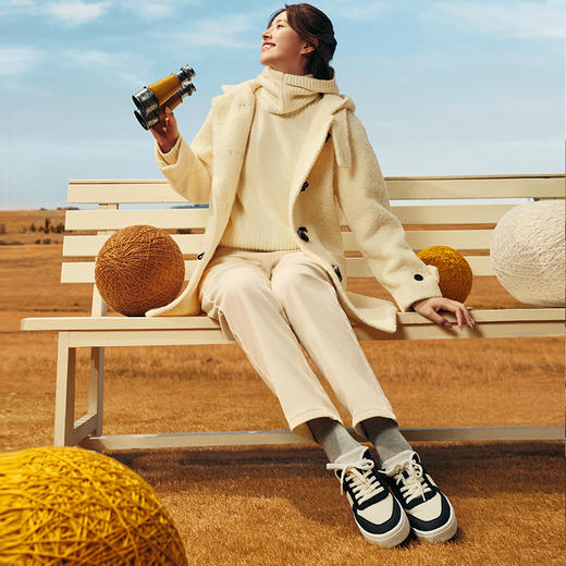 Pansy盼喜日本女鞋超轻舒适软底毛绒保暖拼色板鞋HD4264 商品图3