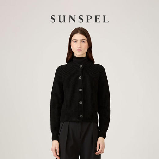 【秋冬新品】SUNSPEL女士秋冬羊毛圆领罗纹针织开衫 商品图1