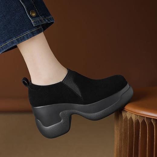 【预售5天】真皮豹纹厚底粗跟一脚蹬深口单鞋小个子女复古女鞋DTN&510-2 商品图4