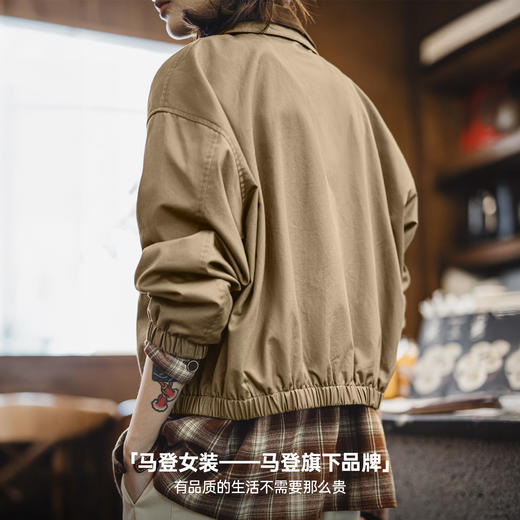 马登复古巴恩风灯芯绒撞色翻领短款收腰工装狩猎茄夹克外套女士秋 商品图4
