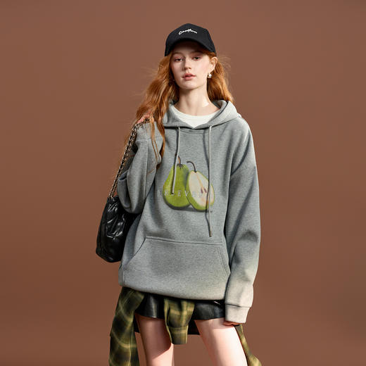 三彩2025冬季新款休闲连帽卫衣加绒宽松刺绣套头简约M 商品图3