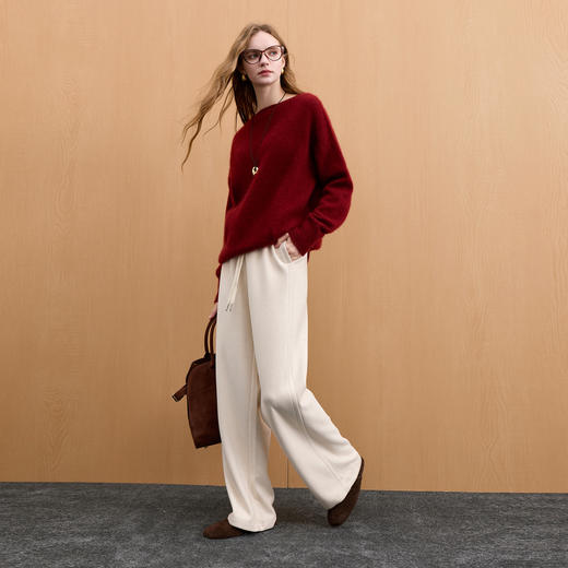 三彩2025冬季新款慵懒休闲长裤松紧腰窄版直筒裤显瘦垂感M 商品图2