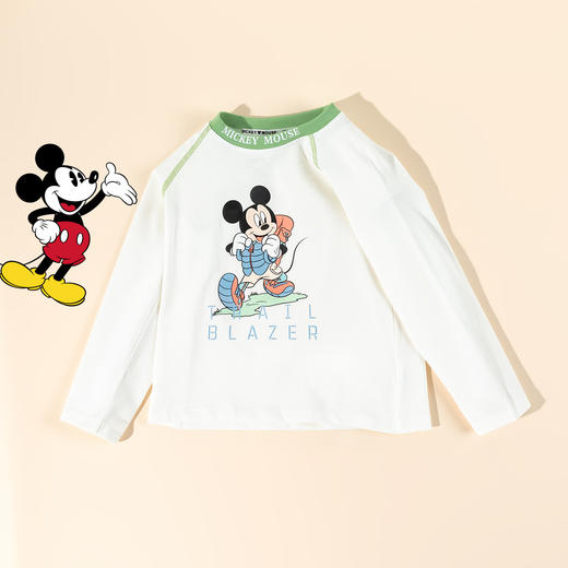 迪士尼米奇撞色插肩袖T恤25春秋新款男童亲肤棉弹上衣打底衫XD1ES023 商品图3