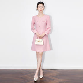 「高货wl」全新升级【铂金会员339/天猫459/差价120】(73728)洛诗琳法式名媛小香风连衣裙2025秋季优雅编织显瘦A字裙