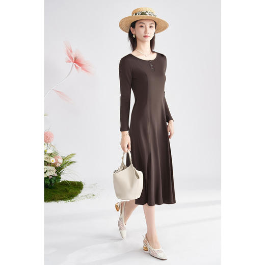 剩S/M/XL 米思阳2026春季新款时髦美拉德圆领连衣裙修身内搭长款裙子女1095 商品图2