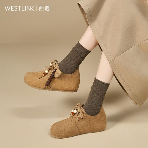 西遇系带勃肯鞋女新款秋季复古丑萌圆头平底乐福鞋软底单鞋K1857053 商品图2