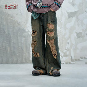 BJHG不计后果美式牛仔裤男款秋季2025新款休闲破洞潮流直筒长裤女