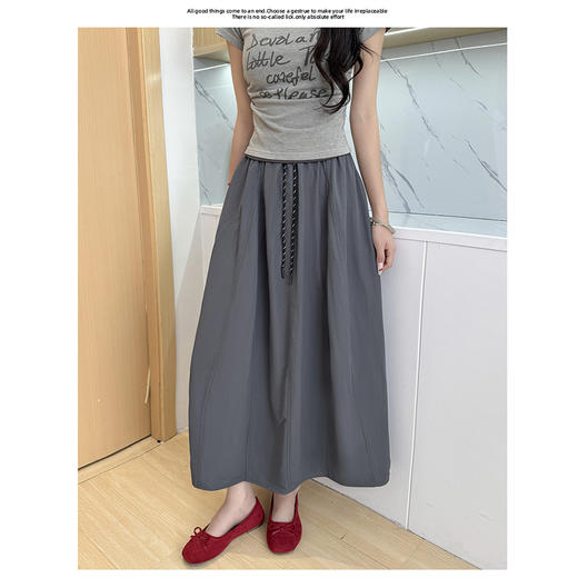 MUYANHUAN 冰丝南瓜裙 | 显瘦高腰A字版型设计 垂坠有光泽 柔软亲肤 三种长度可选 商品图3