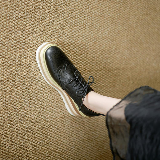 【预售5天】春秋季牛皮高跟鞋英伦风小皮鞋雕花系带坡跟厚底单鞋女ZMXY&JL2657 商品图4