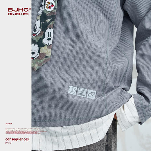 BJHG不计后果美式华夫格长袖t恤男款秋季潮休闲运动反光打底上衣 商品图2