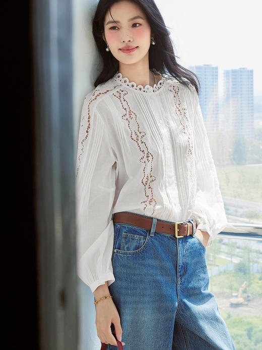 伊芙丽重工镂空刺绣上衣衬衫082804 商品图4