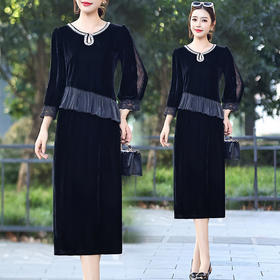 时尚法式金丝绒连衣裙，韩版拼接简约优雅洋气裙子QYM-YJ25XY605