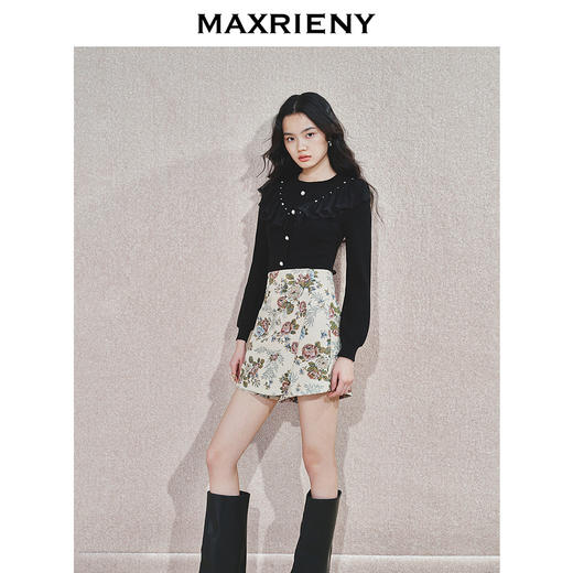 MAXRIENY精致复古感蕾丝领收腰套头针织衫24冬新款修身显瘦上衣女(货号:MS85SW774) 商品图3