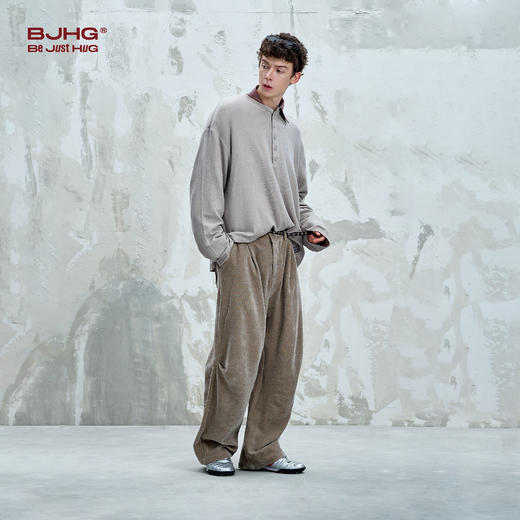 BJHG不计后果 亨利领长袖t恤男款秋季基础打底衫蛇骨羊绒休闲卫衣 商品图3