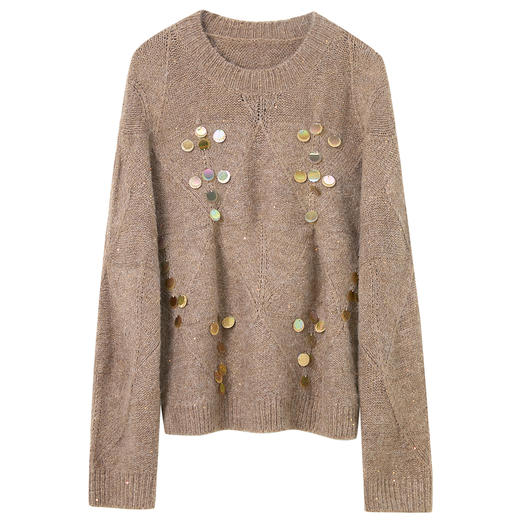 三彩2025冬季新款美拉德亮片针织衫宽松慵懒套头毛衣圆领女 商品图4