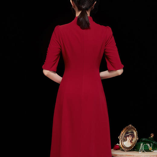 「自」全新升级【铂金会员358/天猫479/差价121】(41532)洛诗琳优雅国风连衣裙2025早秋新中式改良开叉显瘦旗袍裙女 商品图4