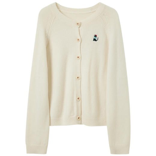 【100绵羊毛】三彩2025冬新款绣花圆领针织衫长袖开衫显瘦高级感M 商品图4