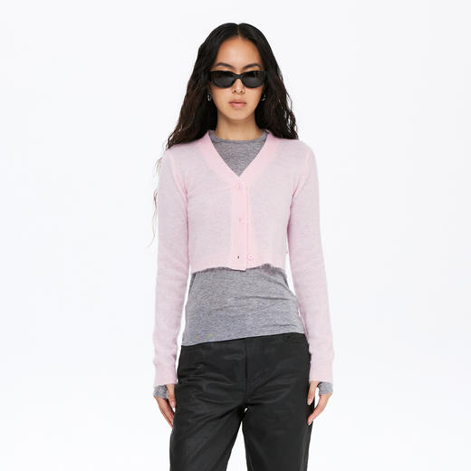 oneup羊驼毛V领短款毛衣开衫 商品图1