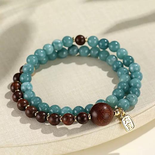 【沉香木蓝玉髓双圈手串】敦煌小众沉香蓝玉髓手串文玩 中国风新中式 商品图0