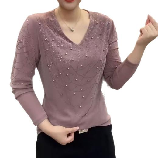 FW 9012时尚v领洋气百搭弹力网纱气质上衣 商品图4