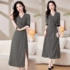 新款V领印花气质收腰显瘦轻熟法式开叉长裙连衣裙HR-SNX2798 商品缩略图1