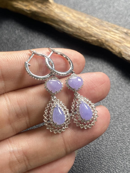 【FC0145】18K镶嵌翡翠冰紫水滴耳坠 色泽娇艳  款式精美  佩戴尽显优雅气质 商品图2