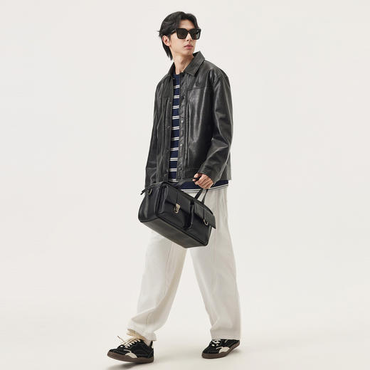 gxg.jeans男装 米白分割设计松紧腰宽松简约牛仔长裤男裤25秋热卖 商品图4