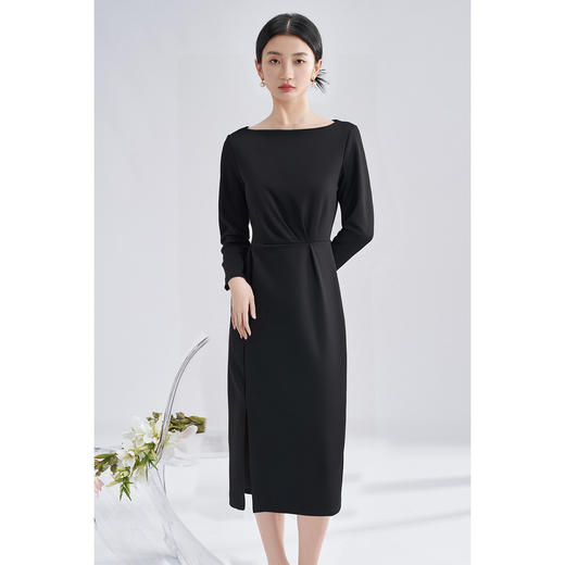 米思阳2026春季新款气质优雅一字肩连衣裙舒适有弹超显瘦裙子4985 商品图1