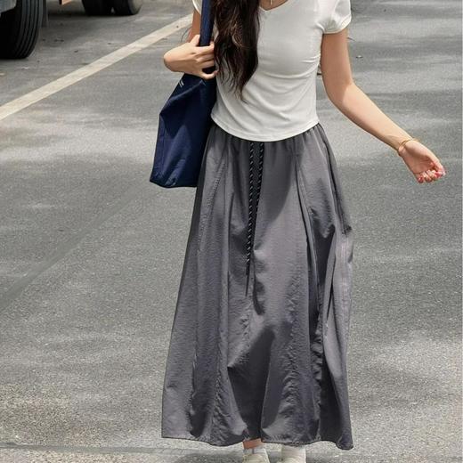 MUYANHUAN 冰丝南瓜裙 | 显瘦高腰A字版型设计 垂坠有光泽 柔软亲肤 三种长度可选 商品图0