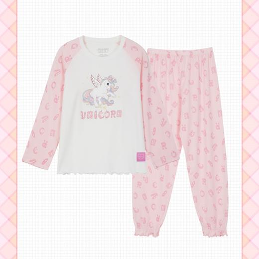 【彩虹独角兽莫代尔】舒雅童装女童长袖长裤家居套装彩虹独角兽95%莫代尔5%氨纶180g  3F/25267H 商品图0