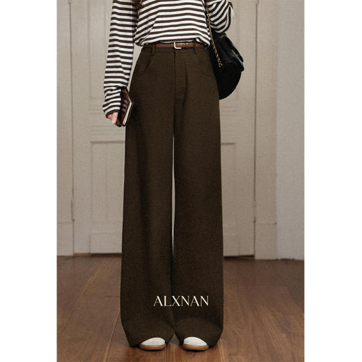 鹿向南「文艺书馆」咖色高腰休闲裤女秋季新款通勤直筒宽松阔腿裤 商品图0