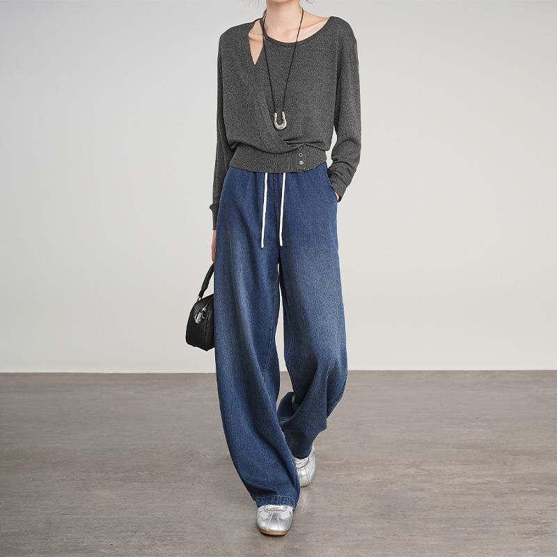 68%莱赛尔 天丝牛仔松紧高腰豆荚裤   A-5920