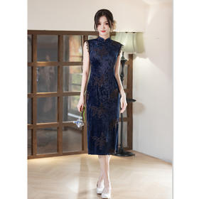 时尚改良新中式钻石绒，港风无袖日常旗袍裙GX-22766