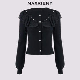 MAXRIENY精致复古感蕾丝领收腰套头针织衫24冬新款修身显瘦上衣女(货号:MS85SW774)