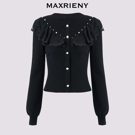 MAXRIENY精致复古感蕾丝领收腰套头针织衫24冬新款修身显瘦上衣女(货号:MS85SW774) 商品图0