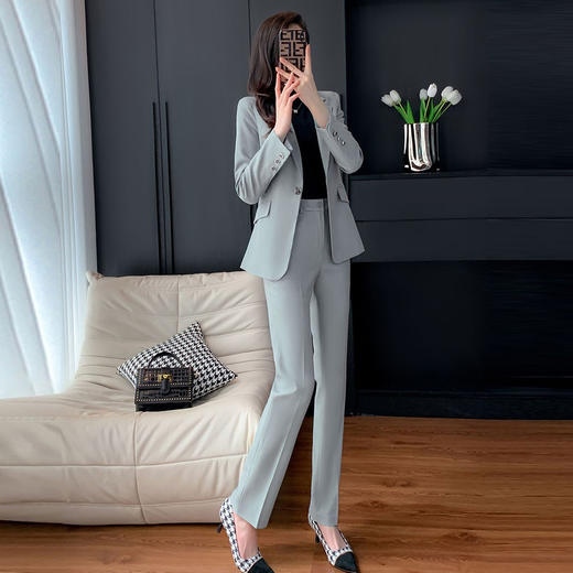 奢姿女装2025新款气质翻驳领职业套装女士时尚假口袋西装两件套250298895 商品图1