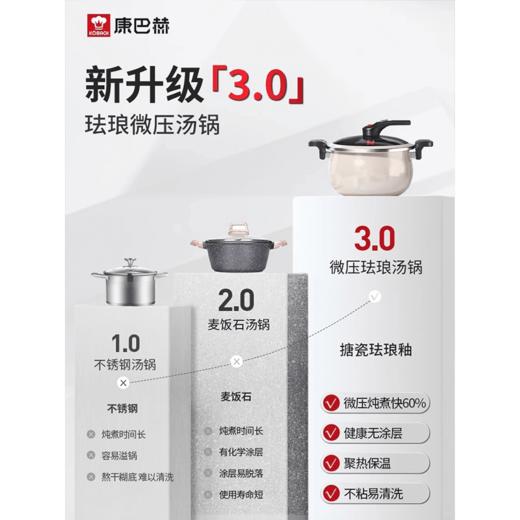 康巴赫（KBH）珐琅微压汤锅6.5L （月光白/海盐蓝）焖烧电磁炉燃气灶通用 商品图3