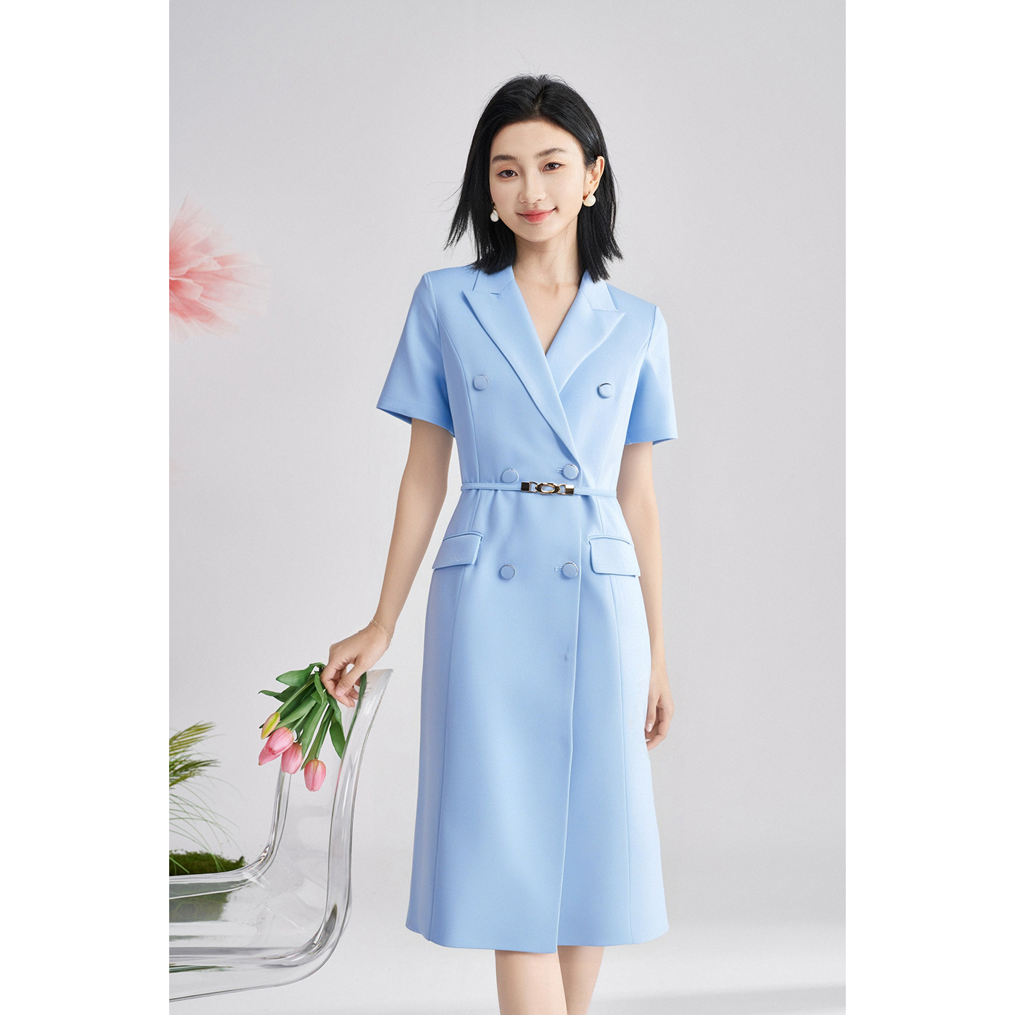  米思阳2026春季新款通勤职业连衣裙收腰设计高级感气质长裙女3259