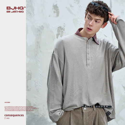 BJHG不计后果 亨利领长袖t恤男款秋季基础打底衫蛇骨羊绒休闲卫衣 商品图1