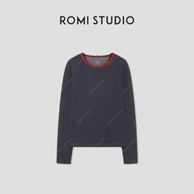 ROMI STUDIO“打破常规”灰红撞色边条舒适棉质长袖上衣RWCASU5423