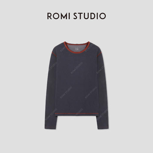 ROMI STUDIO“打破常规”灰红撞色边条舒适棉质长袖上衣RWCASU5423 商品图0
