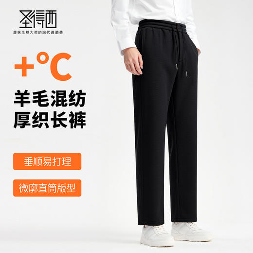 【含绵羊毛&抑菌】圣得西男羊毛混纺长裤2025秋款微廓直筒休闲裤 商品图1