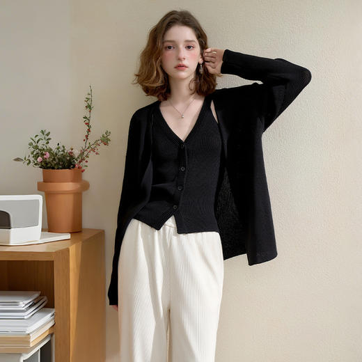 西遇气质通勤休闲套装女秋季单排扣V领背心搭针织开衫外套V2851186/V2855142 商品图3